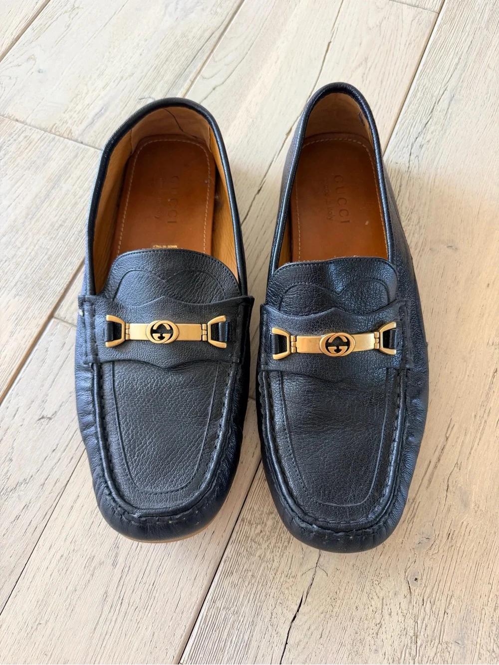 Gucci 655519 Men’s Black Leather Horsebit driver Loafers